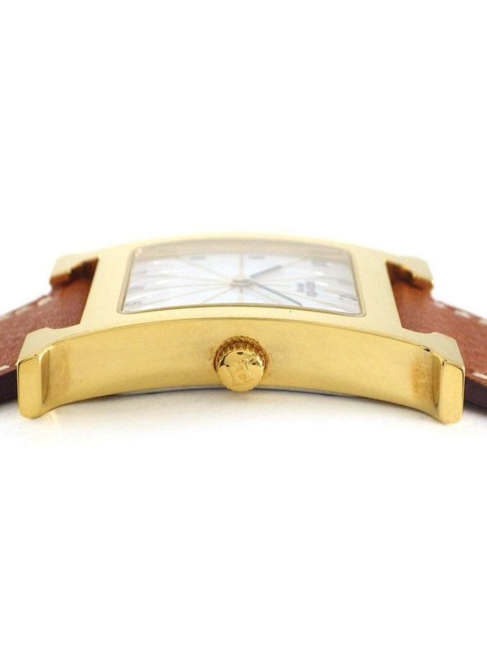 Hermes Watch Square White Dial Brown Cowhide Quartz Analog - Picture 2 of 12